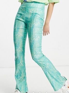 ASOS COLLUSION 90s flare pants in blue green wave print psychedelic 8R